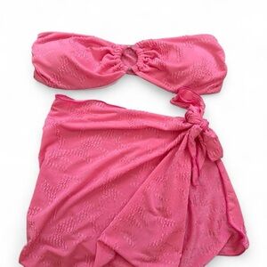 Strapless Pink Bandeau Bikini Top with Matching Sarong